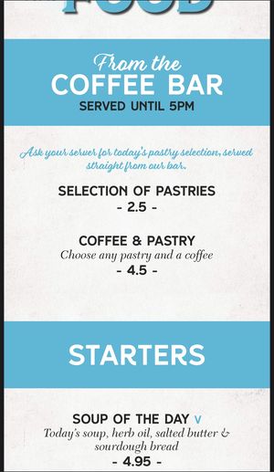 Menu  at The Fountain in Edinburgh