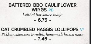 Menu  at The Fountain in Edinburgh