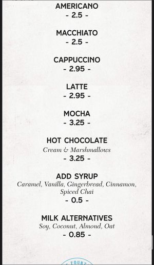 Menu  at The Fountain in Edinburgh