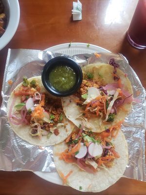 tofurizo tacos at Bedräk Cafe in Bloomington