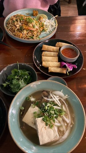 I ordered the noodle soup and veggie springs rolls. My friend ordered a pad thai    at Ssong Thai - Yeoksam in Seoul