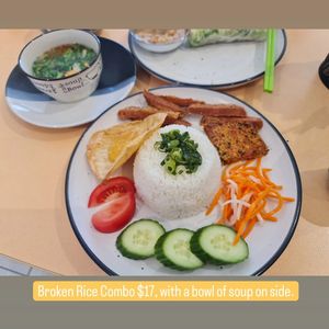 Com Tam Broken Rice - beautifully plated, delicious and filling. at Easy Vegan in Richmond