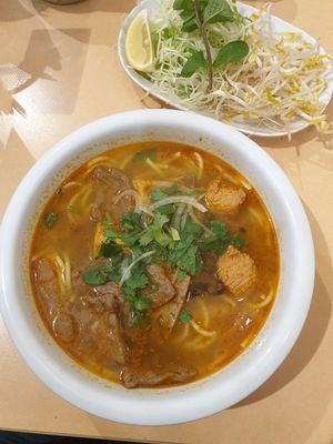 Bun Hue - nice lemongrass flavour, not as multilayered in flavour as others I've had $15.00 at Easy Vegan in Richmond