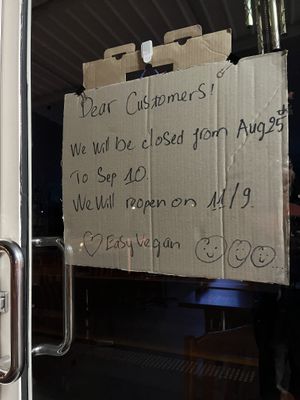 Closed till 10th September 2025  at Easy Vegan in Richmond