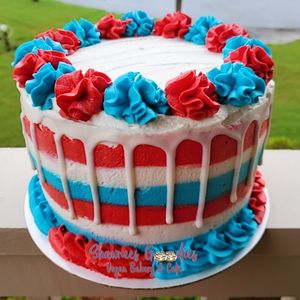 Custom Red, White, Blue cake #Veganuary at Shawnee's Goodies Vegan Bakery & Cafe in Lilburn