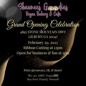 Sunday, February 20th! Come celebrate with us!!!💜💚 at Shawnee's Goodies Vegan Bakery & Cafe in Lilburn