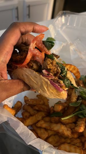 This is the fried oyster sandwich   at Shawnee's Goodies Vegan Bakery & Cafe in Lilburn