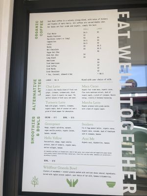 Their menu (excluding their cabinet options but they weren’t vegan)  at Soul Boul in Mount Maunganui