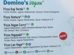 Übersicht vegane Gerichte at Domino's Pizza in Buchholz