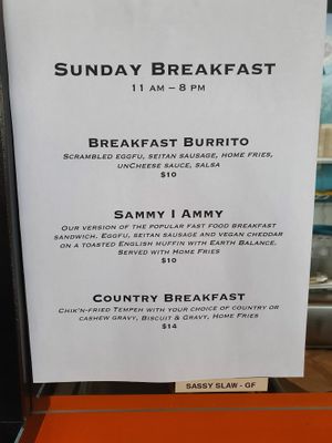 Menu at Cornbread Cafe in Eugene