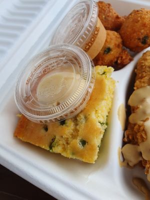 Jalepeno cornbread and hush puppies  at Cornbread Cafe in Eugene