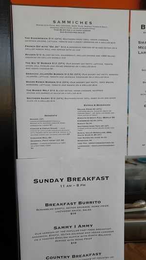 Menu at Cornbread Cafe in Eugene
