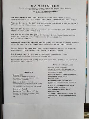 Menu at Cornbread Cafe in Eugene