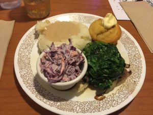 portobello w/ sautéed greens, mashed potatoes with gravy and slaw!  at Cornbread Cafe in Eugene