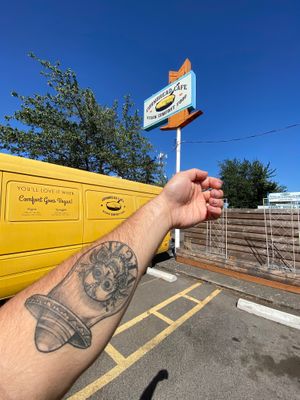 The place and my tattoo at Cornbread Cafe in Eugene