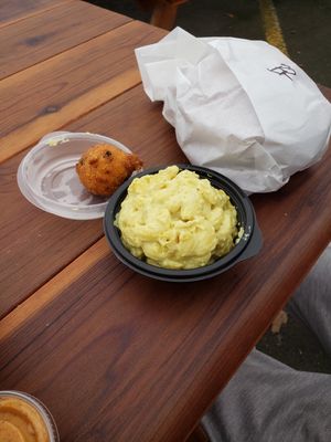 Mac Uncheese and Hushpuppy at Cornbread Cafe in Eugene