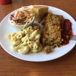 awesome vegan meatloaf with all the southern comfort fixings! at Cornbread Cafe in Eugene