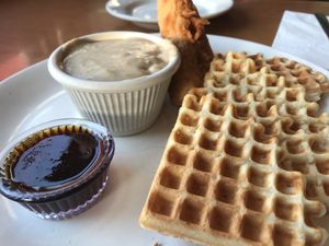 Vegan chicken and waffles at Cornbread Cafe in Eugene