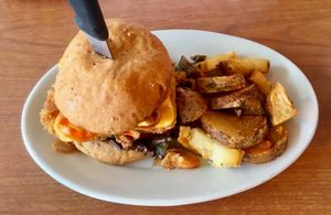A loaded burger at Cornbread Cafe in Eugene