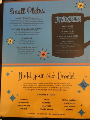 Breakfast menu at Cornbread Cafe in Eugene