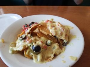 Messy nachos picture :) at Cornbread Cafe in Eugene