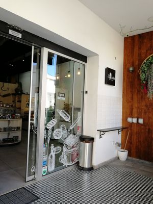 Front door at StoArtos Coffee Bakery in Larnaca