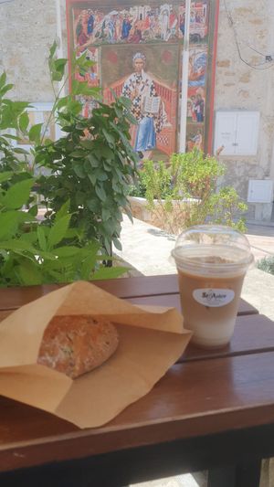 Seating right outside the church of saint Lazarus at StoArtos Coffee Bakery in Larnaca