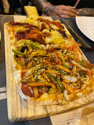 Pizza vegana Catalana/ Japonesa  at La Iguana  in Lloret De Mar
