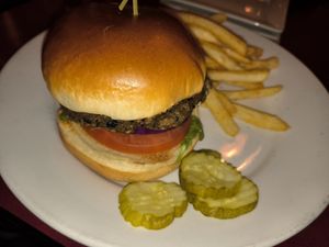Black bean burger on brioche at Stone Arch Brew Pub in Appleton