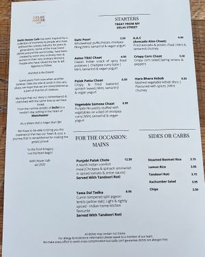Menu August 2022  at Delhi House Cafe in Manchester