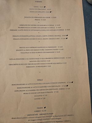 Menu we asked for something different for main and they were happy to oblige at 5 e Cinque in Florence