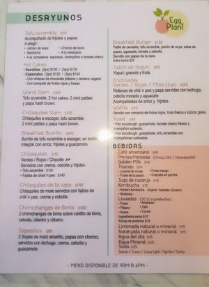 This is the Menu at Egg Plant in Tijuana