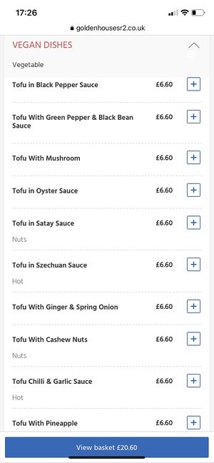 The menu has been updated with more vegan options including vegan duck and chicken.   at Golden House in Sunderland