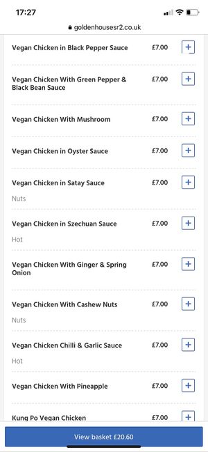 Vegan chicken   at Golden House in Sunderland