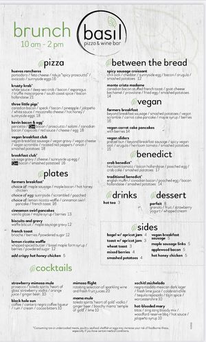 Brunch Menu  at Basil Pizza & Wine Bar in Perrysburg
