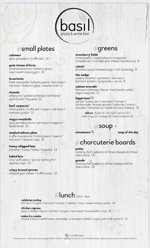 Menu  at Basil Pizza & Wine Bar in Perrysburg