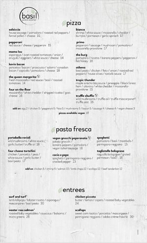 Menu  at Basil Pizza & Wine Bar in Perrysburg