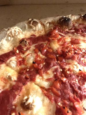 Vegan cheese, sweet peppers, extra sauce   at The Stubborn Brother Pizza Bar in Toledo