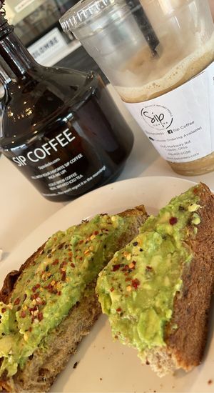 Avocado toast with a frozen marshmallow oat milk latte   at SIP Coffee in Toledo