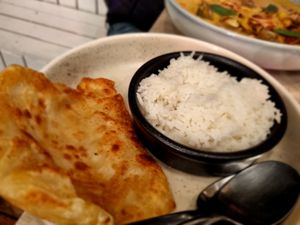 Rice and fried roti at Lucky Ducks in Aldinga