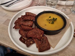 crispy fried bread and mushroom pate at Lucky Ducks in Aldinga