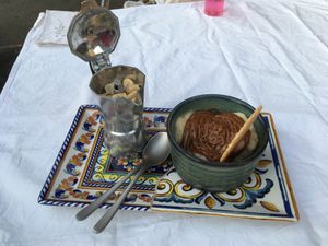 Beer sorbet with hazelnut cream and peanuts   at Garage Pub in Lecco