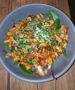 Takatak kurkure chaat (remember nice 'n' spicy niknaks? It's essentially like them with toppings) at 5Tara in Sheffield