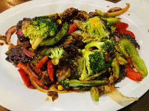 Stir fry with bean burger mixed in    at Bob G's Wings and Things in Sunrise