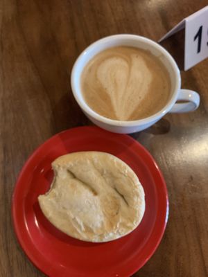 Vegan pot pie and maple syrup oat milk latte  at One World Cafe in Moscow
