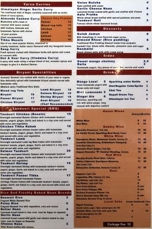 Menu, pg 2 of 2  at Yarsa Nepalese Cuisine in San Francisco