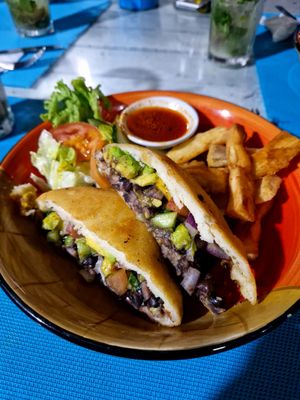 Hamburger non hamburger with yuca fries #Veganuary at Uracano in Las Terrenas