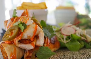 Spiced Pumpkin and Mixed bean Taquitos at Woodland Manor Hotel & Restaurant in Clapham