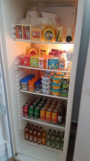 Vegan cheeses and soft drinks at Loving Hut - Saúde in Sao Paulo