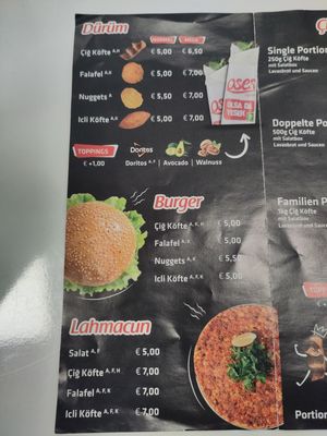 Menu Page 1 of 3 at Oses Çiğ Köfte in Kaiserslautern